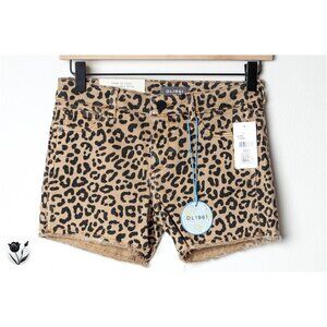DL1961 Lucy Catwalk Denim Shorts Size 14 Kids NWT Animal Leopard Print